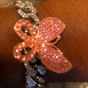 Pink Silver Cuban Link Butterfly Bracelet New